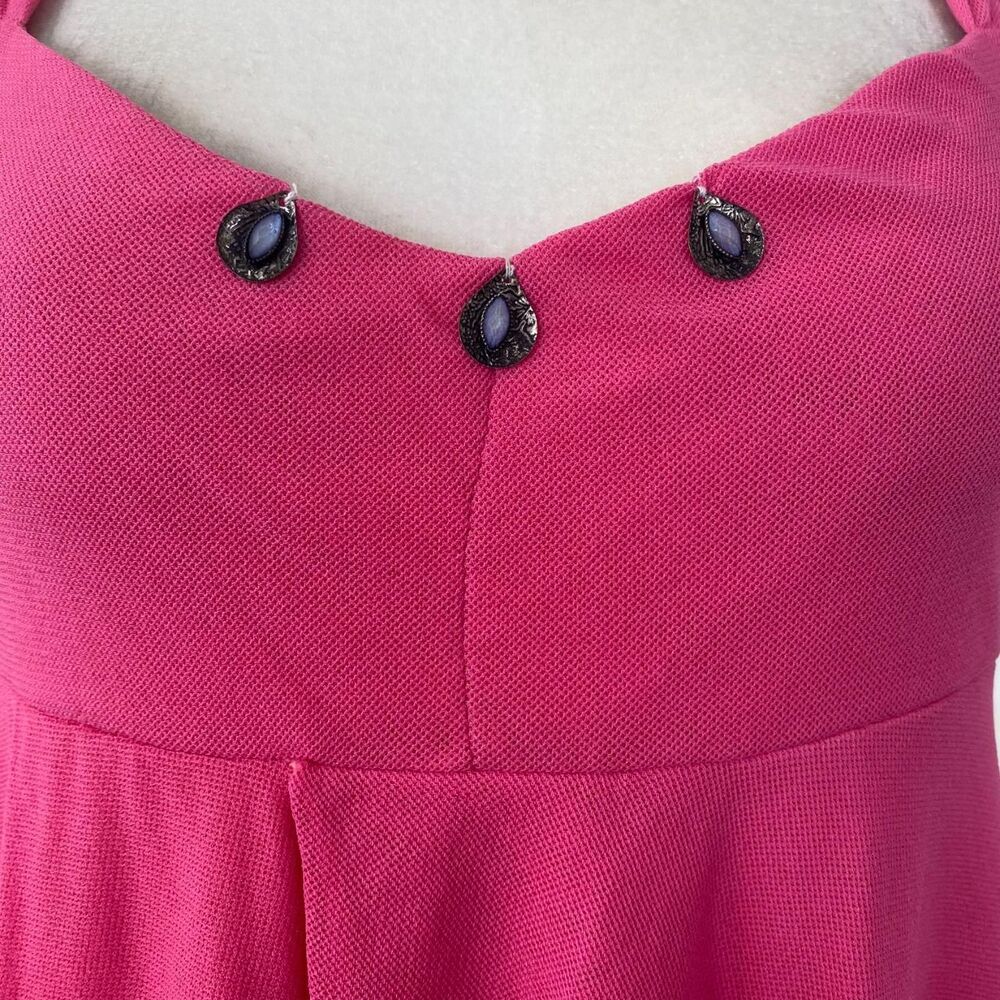Early 2000 Bright Pink Blush Sheer Layered Mesh Beaded Fairy Cami Babydoll Top M - Picture 5 of 8